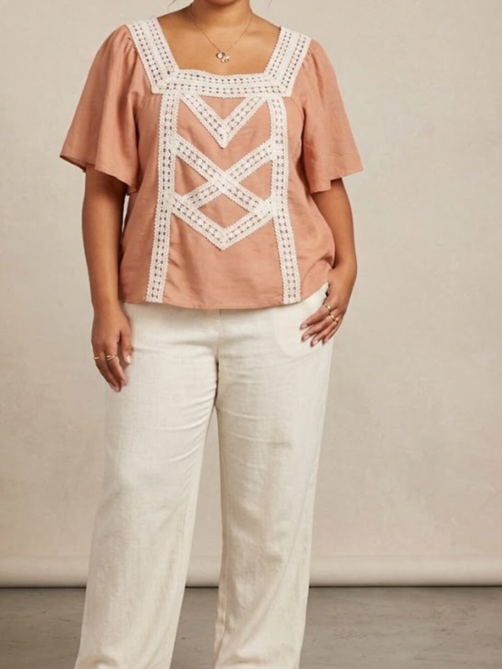 NWT Miss Chievous sz XL crochet lace trim design silk blend blouse sz XL